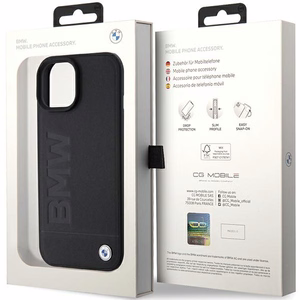 BMW Nahkainen Hot Stamp Suojakuori iPhone 15 Plus:lle - musta