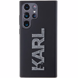 Karl Lagerfeld 3D Rubber Glitter Logo Suojakuori Samsung Galaxy S23 Ultralle - musta