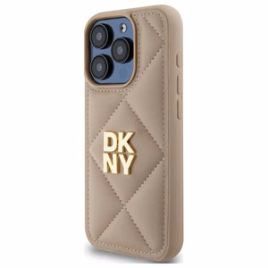 DKNY Quilted Stack Logo Suojakuori iPhone 15 Pro:lle - beige