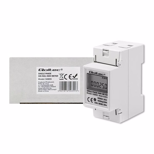 Qoltec 50899 – yksivaiheinen sähköinen energiamittari, 230 V, LCD, 2P, DIN-kisko