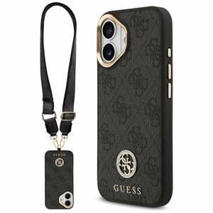 Guess 4G Strass Logo & Big Strap Metal Buttons MagSafe Suojakuori iPhone 17:lle musta