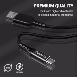 Crong Armor Link USB-A–USB-C-kaapeli, 25 cm, 60 W PD, 3 A, musta