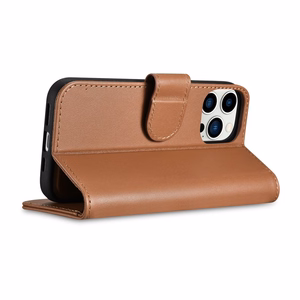 iCarer Lompakko Kotelo 2in1 iPhone 14 Pro Nahka Flip Case Anti-RFID ruskea (WMI14220726-BN)