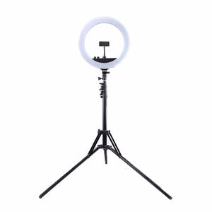 LED-rengasvalaisin 34,5 cm jalustalla jopa 1,85 m, peili, puhelinkiinnike, USB
