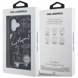 Karl Lagerfeld Grained Pattern & Logo MagSafe Case for iPhone 16 - Black