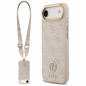 GUESS 4G Strass Logo & Big Strap Metal Buttons MagSafe Suojakuori iPhone 17 Airille - vaaleanpunainen
