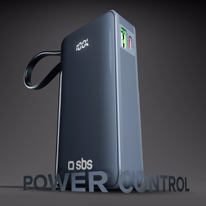 Powerbank SBS 10000 mAh 20W with built-in USB-C cable and digital display - dark gray