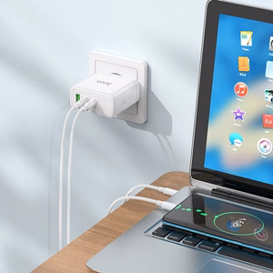 Laturi Hoco 2 x USB-C + USB-A GaN QC PD 65W N30 valkoinen