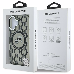 Karl Lagerfeld IML Monogram Karl ja Choupette Head MagSafe iPhone 16 Suojakuori - Musta