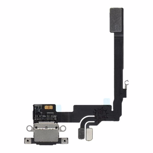 Original charging-port flex cable removed from a donor device for iPhone 16 Pro – black