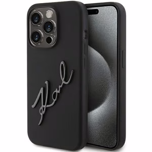 KARL LAGERFELD Suojakuori IPHONE 15 Prolle KLHCP15LSKSBMCK (Silicone Karl Script Logo) musta