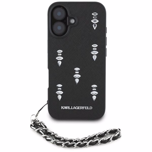 Karl Lagerfeld Saffiano Crystals ketjulla iPhone 16 Suojakuori - Musta