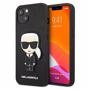 Karl Lagerfeld Saffiano Ikonik Karl's Patch Kotelo iPhone 13 mini - Musta