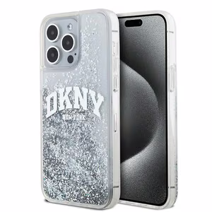 DKNY Liquid Glitter Big Logo Suojakuori iPhone 15 Pro:lle - valkoinen