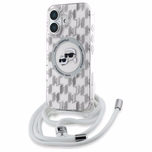 Karl Lagerfeld IML Crossbody Monogram Karl & Choupette Head MagSafe Suojakuori iPhone 16:lle - läpinäkyvä