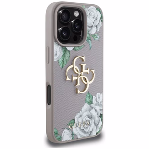 Guess Grained Roses Big 4G Logo Suojakuori iPhone 16 Pro:lle - violetti