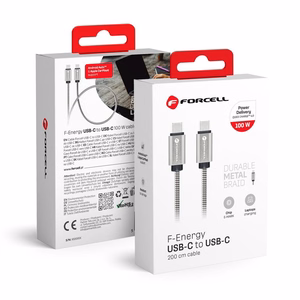 Kaapeli USB C - USB C Forcell F-Energy QC4.0 PD 5A 100W E-Mark Metal 2 m C239 hopeinen
