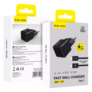 Blavec seinälaturi BC-10 – Type C – PD 25W 3A, mukana Type C–Type C -kaapeli (TCBC10-CB253A), musta