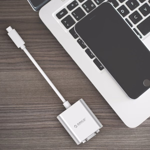 Orico PTAV sovitin USB-C–VGA ja 3,5 mm, Full HD, 0,15 m – hopeanvärinen