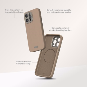 Moshi Napa MagSafe laadukas vegaaninahkainen suojakuori iPhone 15 Pro -laitteelle, Eggnog White -värinen