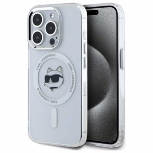 Karl Lagerfeld IML Metal Choupette Head MagSafe iPhone 15 Pro Suojakuori - valkoinen