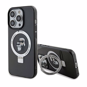 Karl Lagerfeld Ring Stand Karl&Choupette MagSafe suojakuori iPhone 14 Prolle - musta