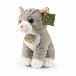Rappa Soft Collection ympäristöystävällinen realistinen istuva harmaa kissapehmolelu, 23 cm