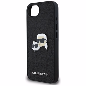 Karl Lagerfeld HC Fixed Glitter K&C Heads Logo Metal Pin Suojakuori iPhone 16e:lle - Musta