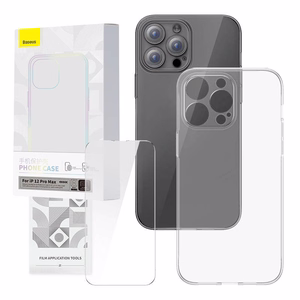Läpinäkyvä kotelo ja karkaistua lasia asetettu Baseus Corning iPhone 12 Pro Maxille