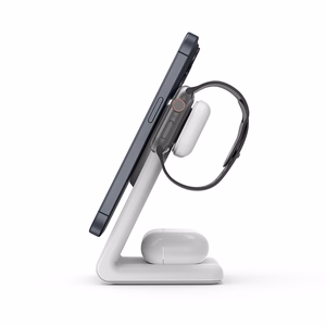 Crong MagSpot Pivot Stand 3-in-1 MagSafe-compatible wireless charger for iPhone, Apple Watch and AirPods, white