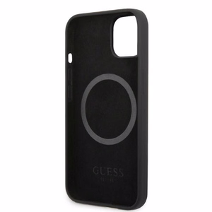 Guess Silicone Logo Plate MagSafe Suojakuori iPhone 13 minille - musta
