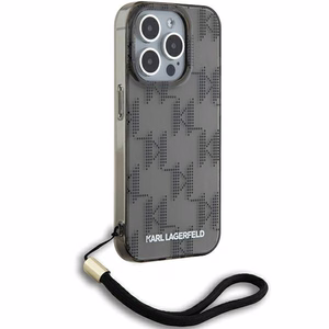 Karl Lagerfeld IML Mono KL Pattern & Cord Suojakuori iPhone 15 Prolle - musta