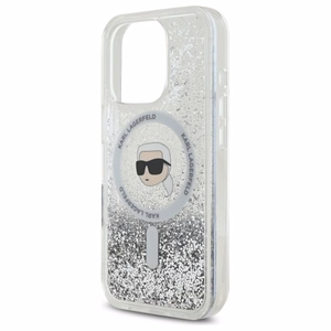 Karl Lagerfeld Suojakuori iPhone 16 Pro 6.3 KLHMP16LLGKISGH Läpinäkyvä Kova Liquid Glitter Karl Head MagSafe
