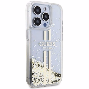 Guess Liquid Glitter Gold Stripes Suojakuori iPhone 15 Pro:lle - läpinäkyvä