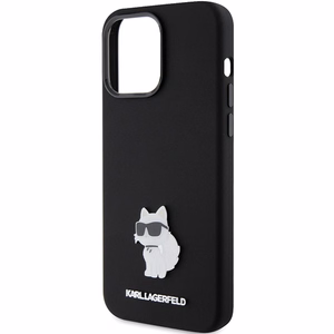 Karl Lagerfeld Silikoninen Choupette Metal Pin Suojakuori iPhone 15 Prolle - musta