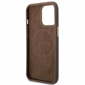 Guess GUHMP14LU4GPRW iPhone 14 Pro 6.1 "ruskea / ruskea kova kotelo 4G Logo Plate MagSafe