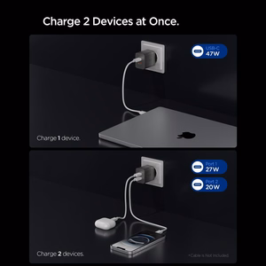 Spigen Essential EE472EU-GAN 2-porttinen 47 W seinälaturi – tummanharmaa