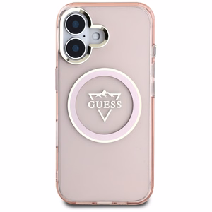 Guess IML Metal Mountain Logo MagSafe iPhone 16 Suojakuori - vaaleanpunainen