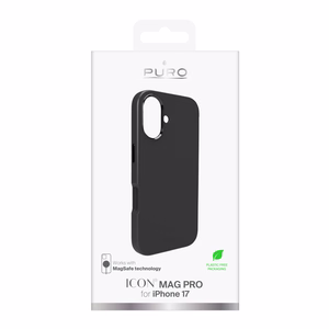 Puro Icon Mag Pro nestesilikoninen Suojakuori iPhone 17:lle, MagSafe -yhteensopiva, kamerasuojauksella ja alumiinipainikkeilla - musta