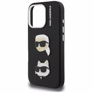 Karl Lagerfeld FW Grained Karl & Choupette Heads Pins Suojakuori iPhone 16 Pro - musta