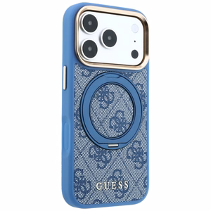 Guess 4G Classic Logo -suojakuori laitteelle iPhone 18 Pro Max / 17 Pro Max, 360° rengastuella, MagSafe-yhteensopiva – sininen