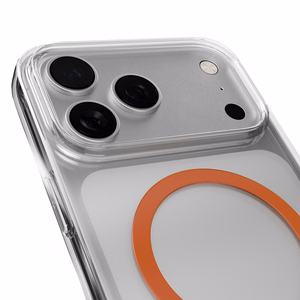 Puro Lite Mag TPU+PC suojakuori MagSafe-yhteensopiva iPhone 17 Pro Max:lle - läpinäkyvä oranssilla renkaalla