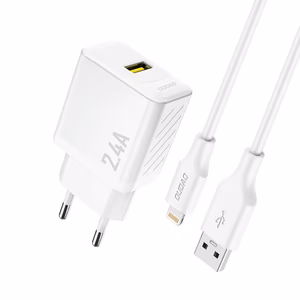 Dudao A23LEU 2,4A GaN EU USB-A seinälaturi USB-A - Lightning kaapelilla - valkoinen