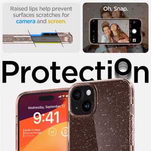 Spigen Liquid Crystal Glitter iPhone 15 Plus Suojakuori - Vaaleanpunainen/Kirkas