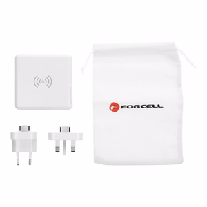 Monitoimilaturi Forcell F-Energy 4in1 2 x USB A + USB C 15W + Varavirtalähde 8000mAh + langaton lataus valkoinen