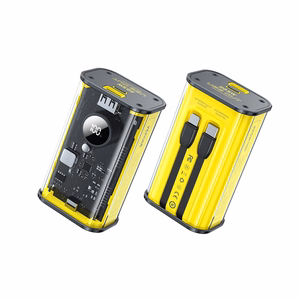 WEKOME WP-345 Vanguard Series varavirtalähde, 10000 mAh, PD 20 W + QC 22,5 W, sisäänrakennetuilla USB-C- ja Lightning-kaapeleilla, keltainen