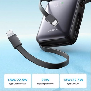 Joyroom JR-PBF27 10000mAh 22.5W tehopankki sisäänrakennetuilla USB-C- ja Lightning-kaapeleilla - musta