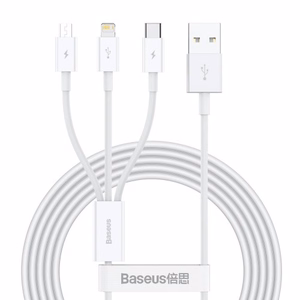 Kaapeli Baseus Superior USB - microUSB+Lightning+Type-C 3.5A 1,5m valkoinen CAMLTYS-02