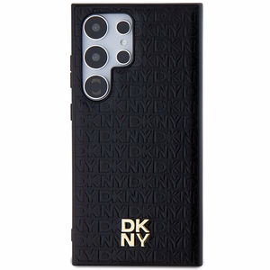 DKNY Nahkainen Pattern Metal Logo MagSafe Suojakuori Samsung Galaxy S24 Ultra:lle - Musta