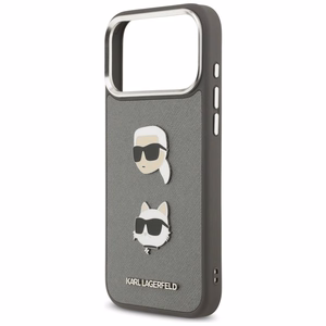 Karl Lagerfeld FW Grained Karl & Choupette Heads Pins & Logo -suojakuori iPhone 17 Pro Max - harmaa